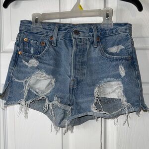 Stylish Levi 501 Blue Distressed Jean Shorts